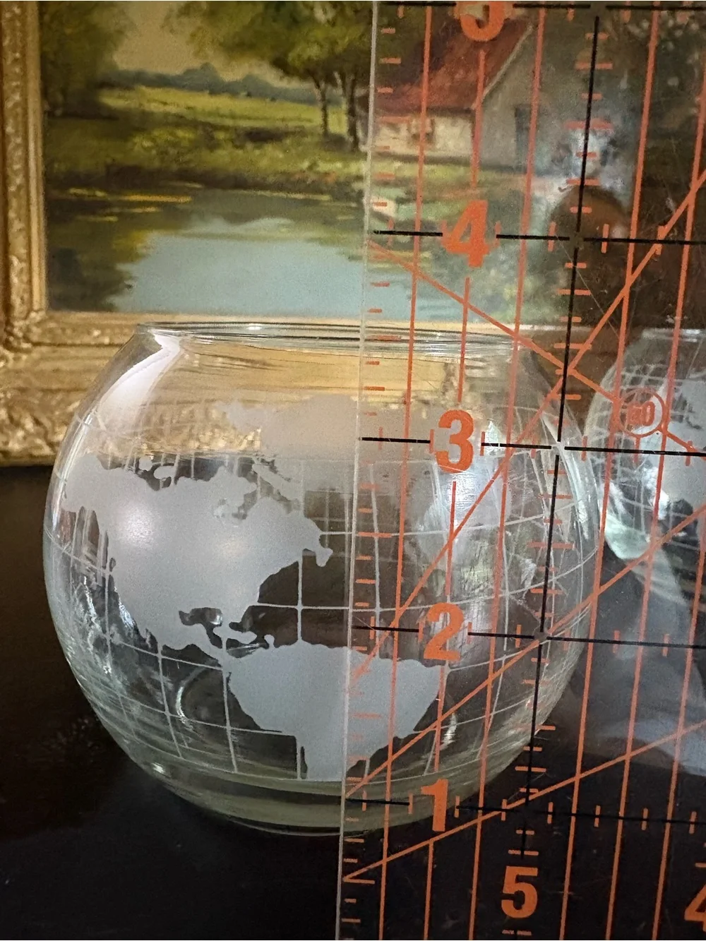 VTG Etched Glass World Globe Oil Candle Base Set of 2 (No Wicks, No Oil)